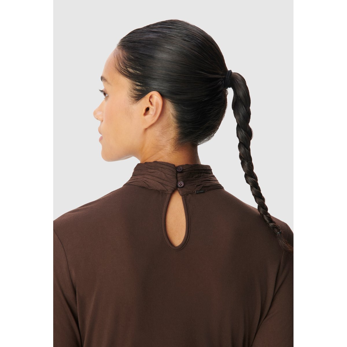 Tee-shirt col montant effets drapés marron foncé, IKKS