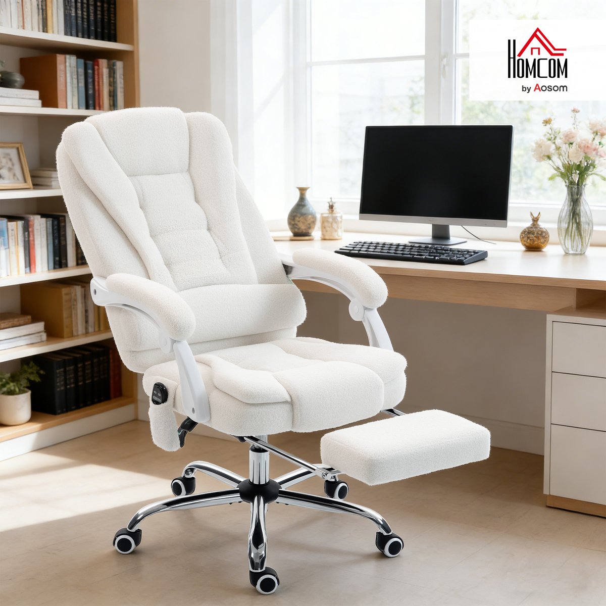 Fauteuil de bureau avec fonction massage Lin blanc, HOMCOM