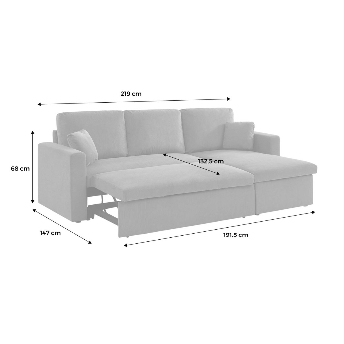 Canapé d'angle convertible réversible velours côtelé IDA gris foncé, SWEEEK