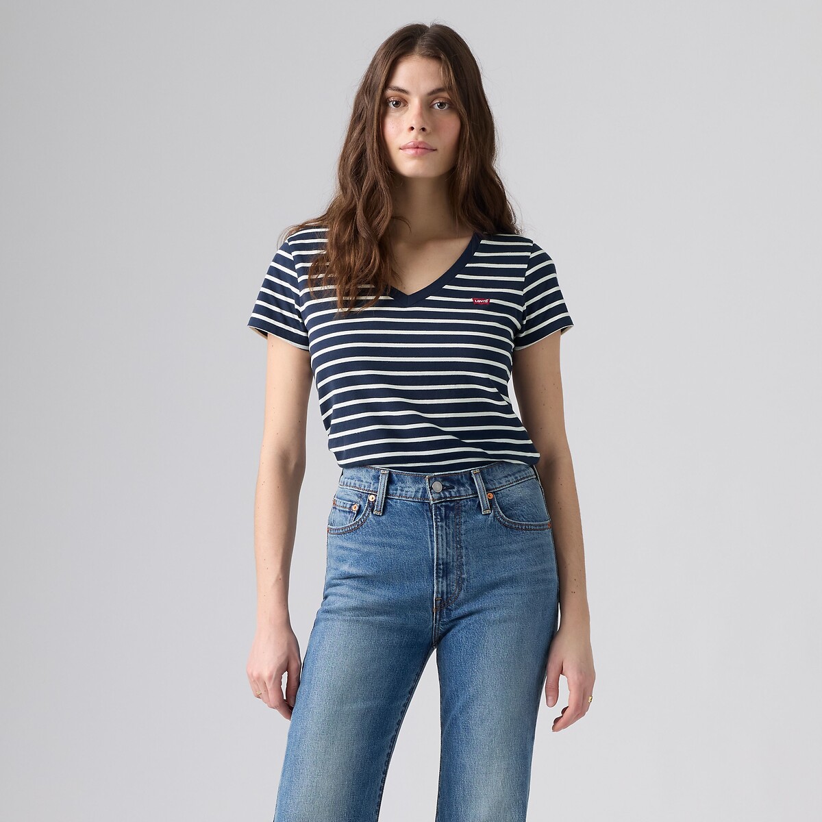 T-shirt col V rayé manches courtes rayé marine, LEVI'S