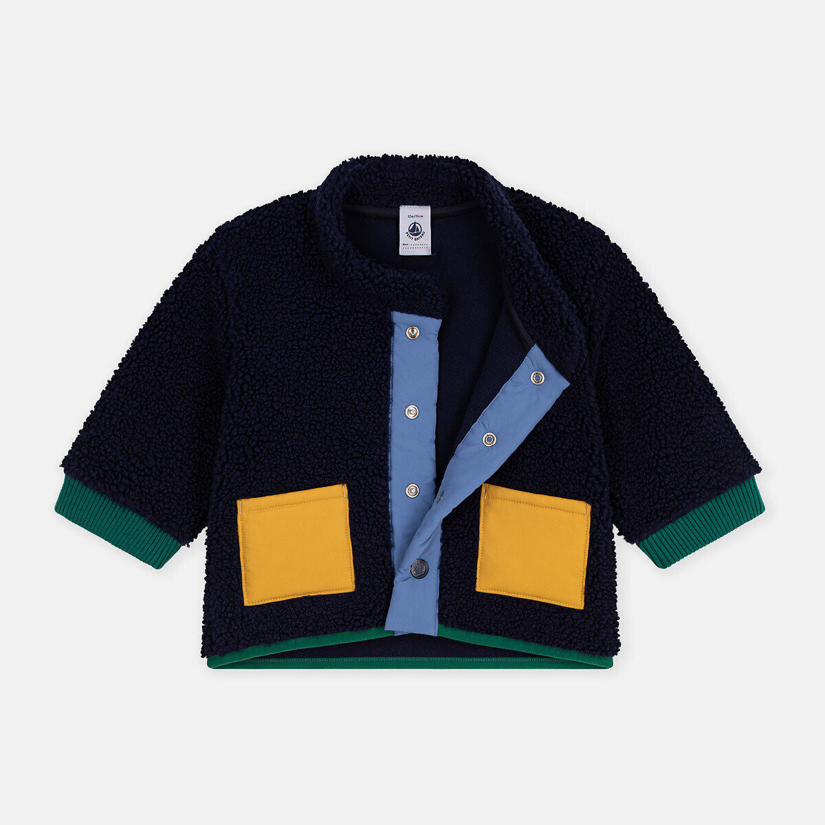 Cappotto a tinta unita imbottito, in sherpa blu marino, PETIT BATEAU