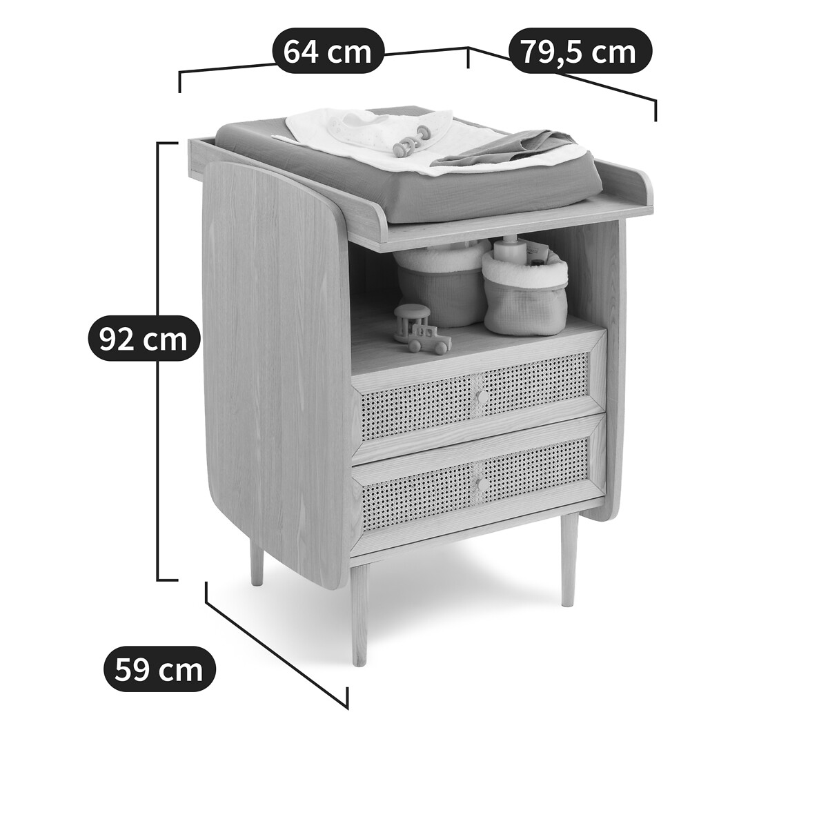 Table à langer cannage de rotin, Tempa chêne, LA REDOUTE INTERIEURS