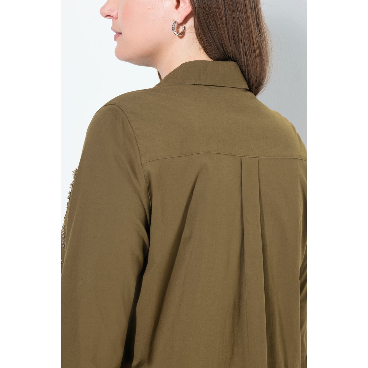 Chemisier en coton bio, fleurs olive, ULLA POPKEN
