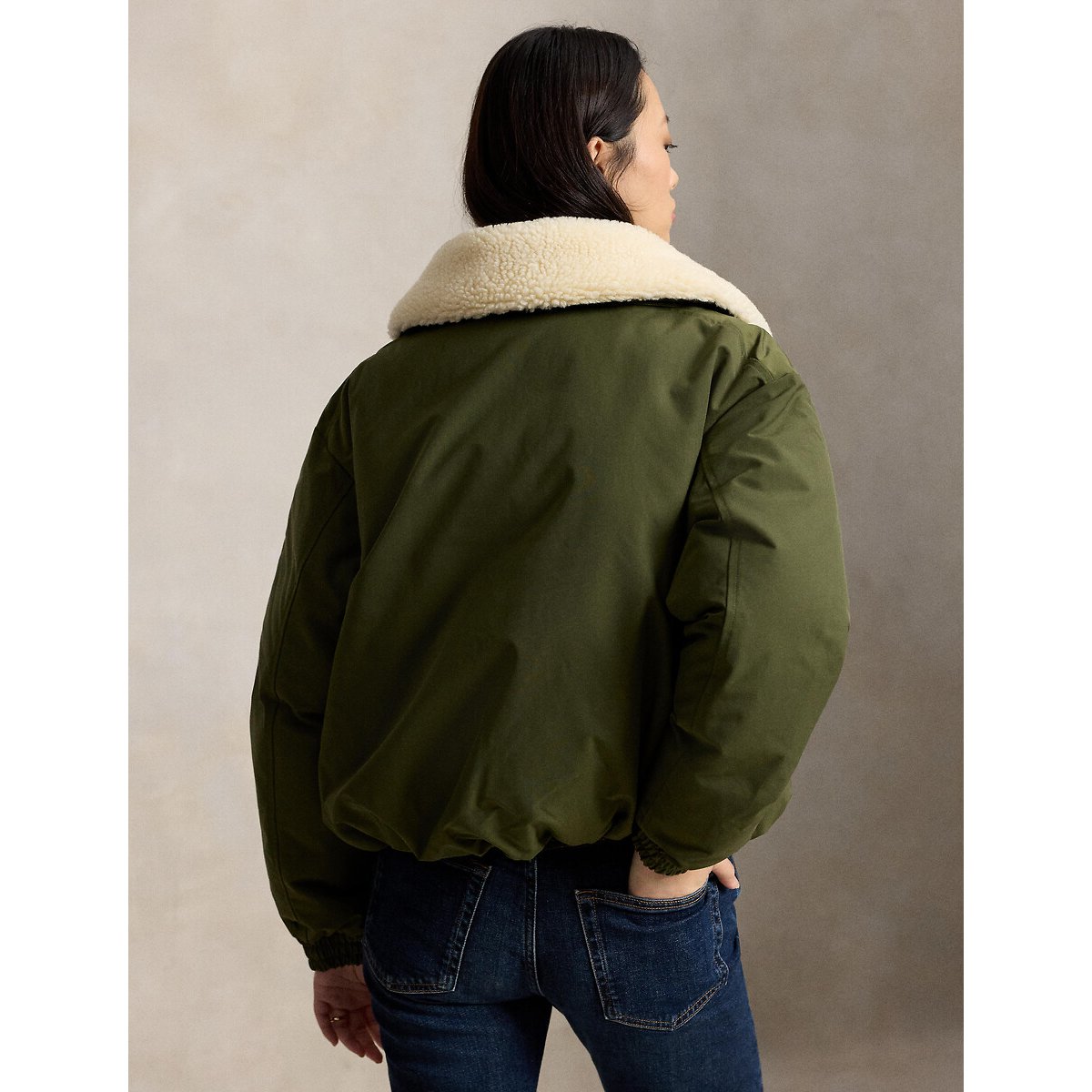 Kurze Daunenjacke mit Sherpa-Kragen khaki oliv, POLO RALPH LAUREN