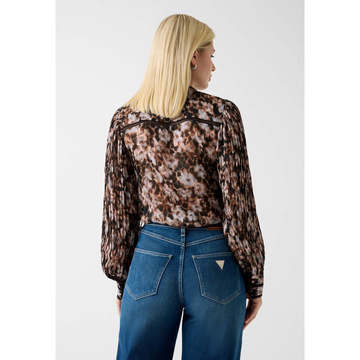 Blouse En Chiffon marron floral, GUESS