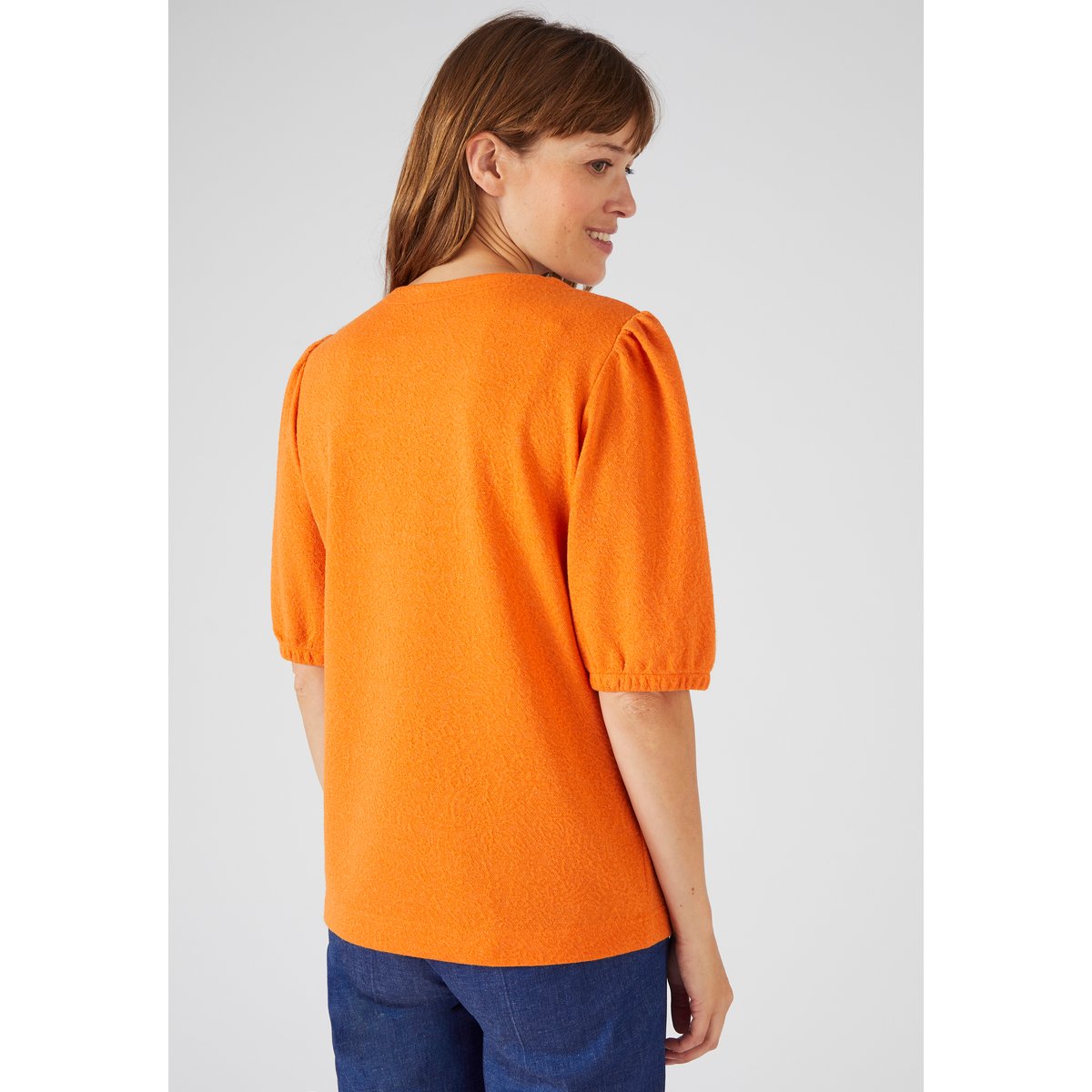 Tee-shirt en maille jacquard avec fil brillant orange vif, DAMART