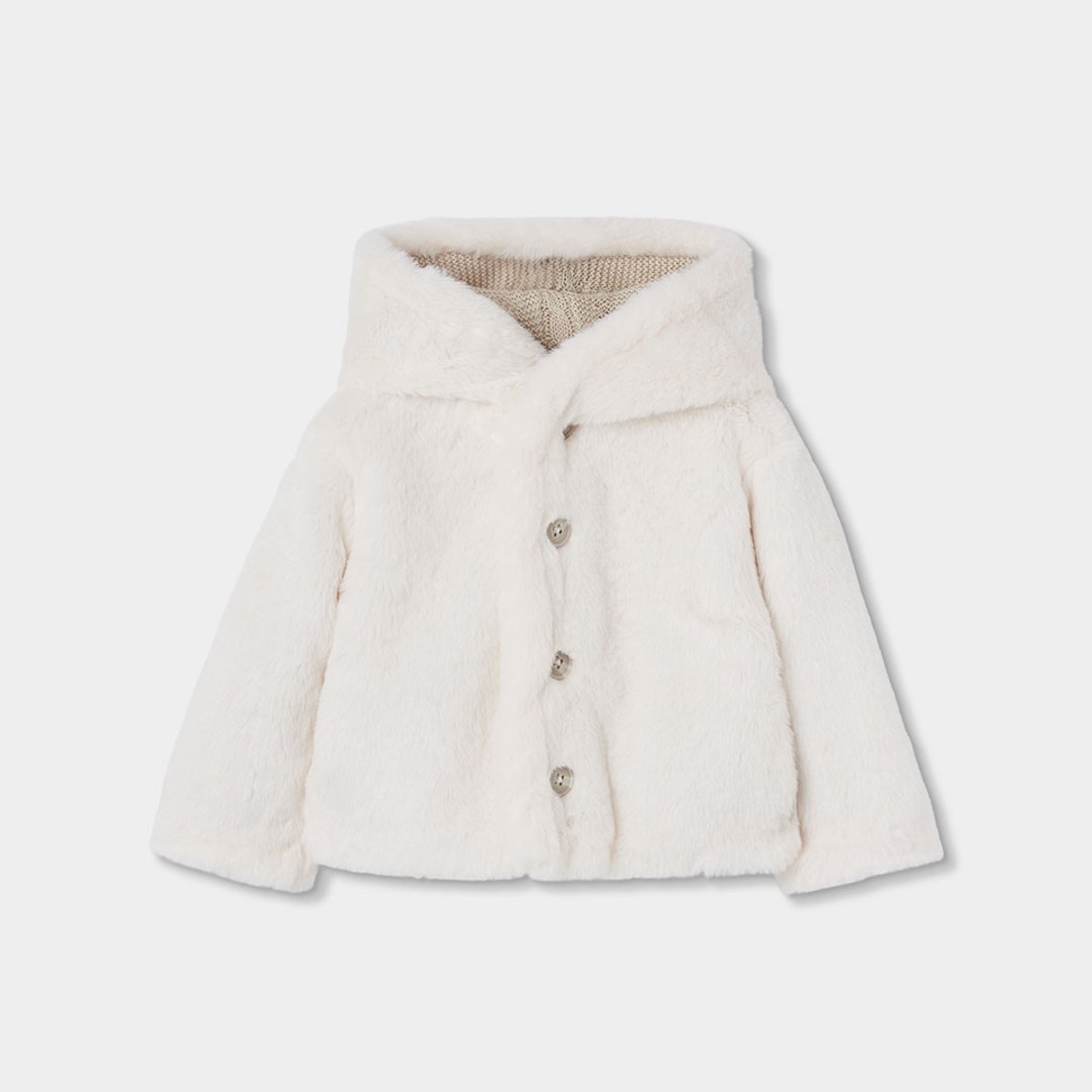 Veste bébé en maille réversible à capuche beige, BOBOLI