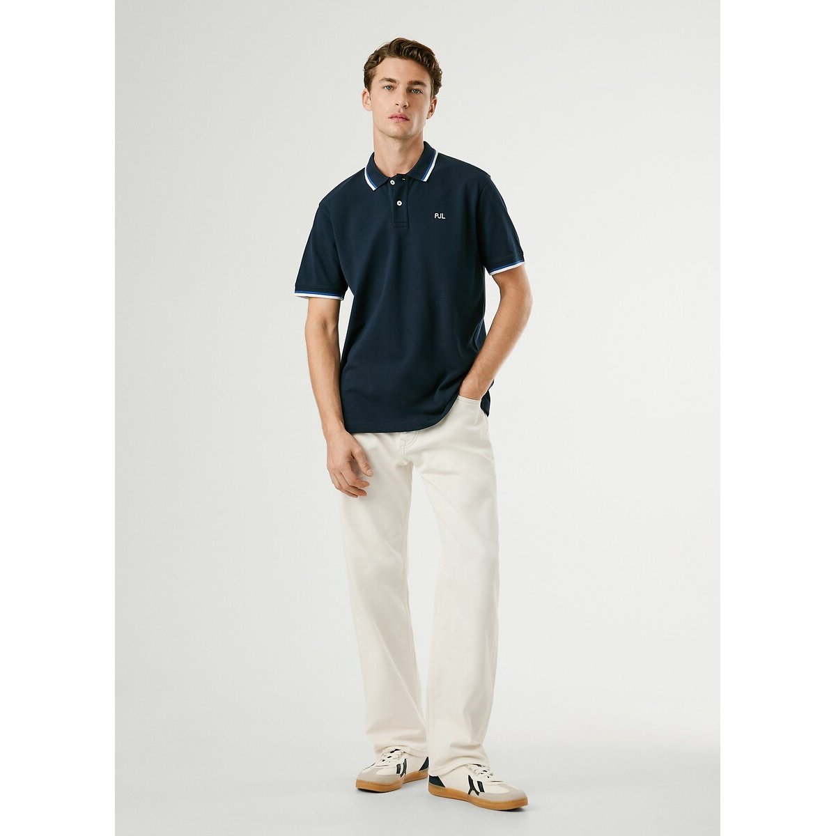 New Oliver Polo Shirt with Long Sleeves navy blue, PEPE JEANS