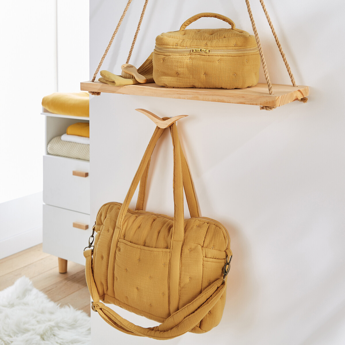 Sac à langer en gaze de coton Kumla jaune moutarde, LA REDOUTE INTERIEURS