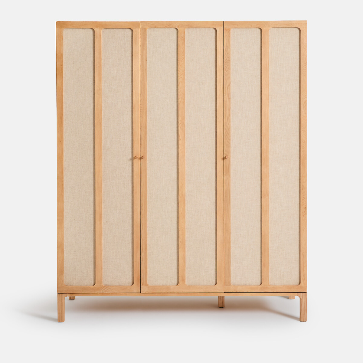 Armoire 3 portes, penderie et lingère, plaqué frêne et tissu lin, ESMARA teinté chêne /lin, LA REDOUTE INTERIEURS