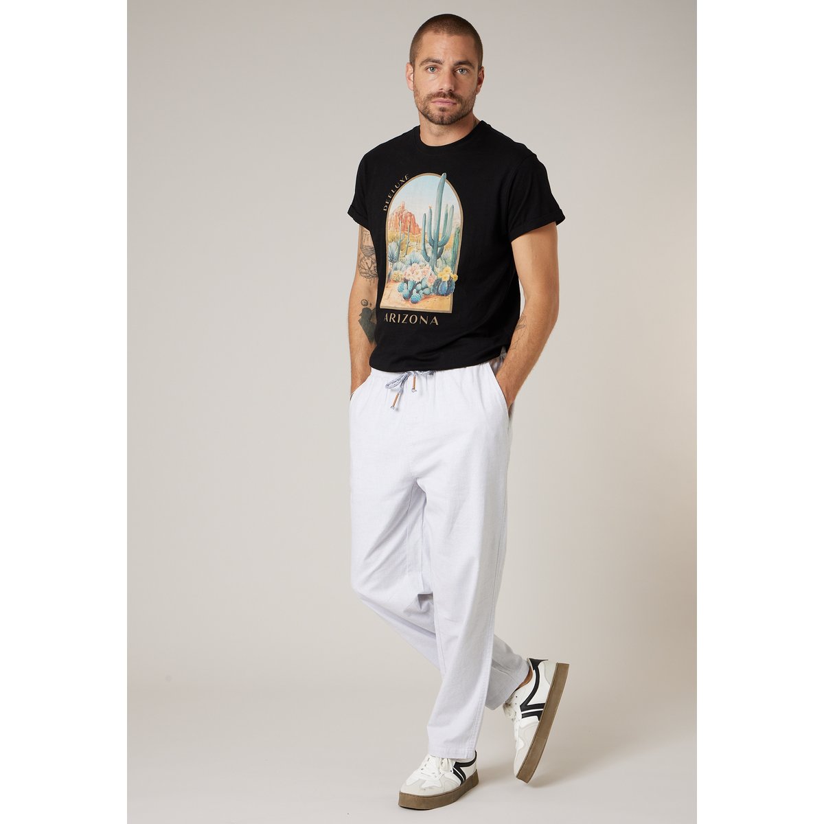Pantalon loose homme en coton et lin MARIN light grey, DEELUXE