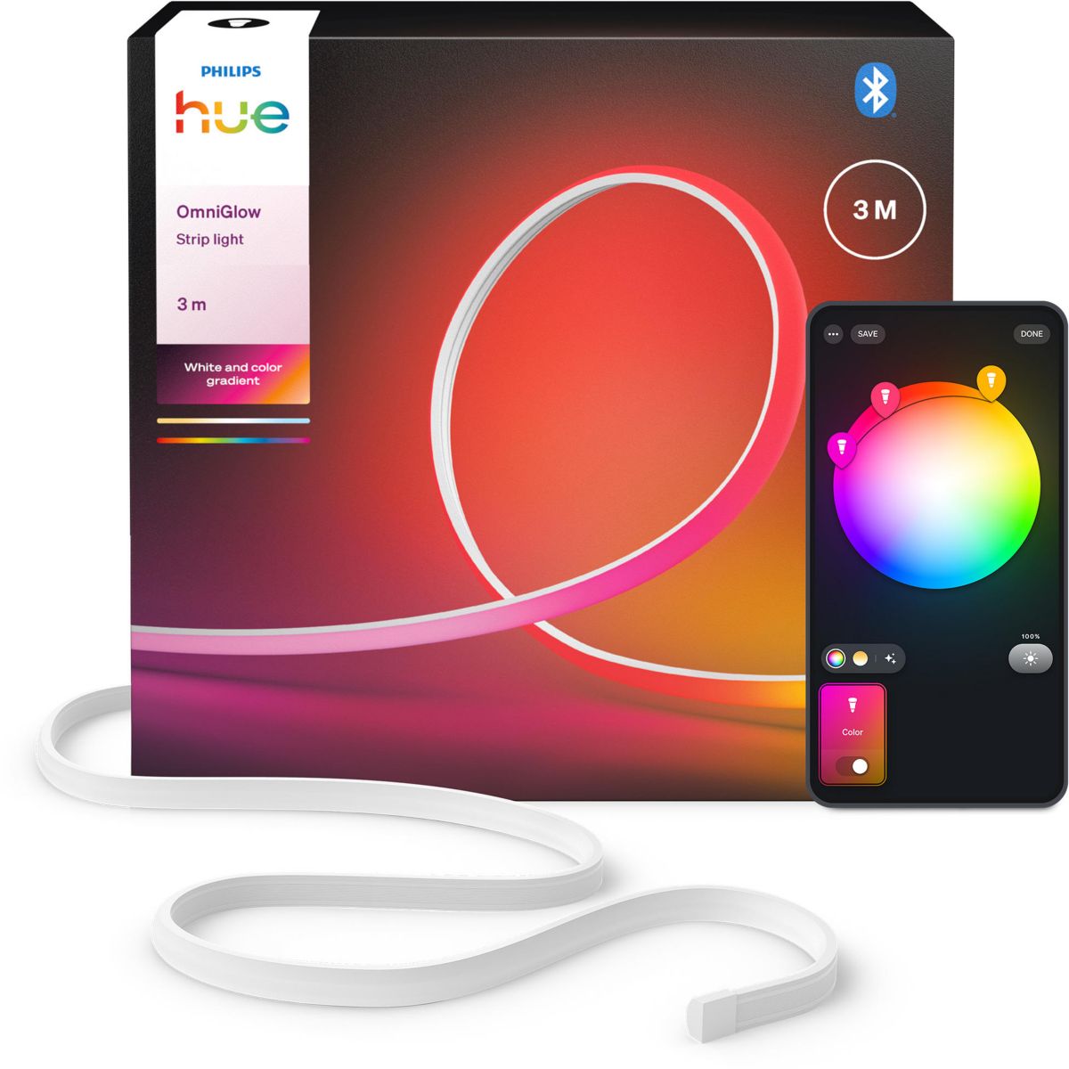Bandeau LED OmniGlow Strip Light 3m White&Color grad couleur unique, PHILIPS HUE