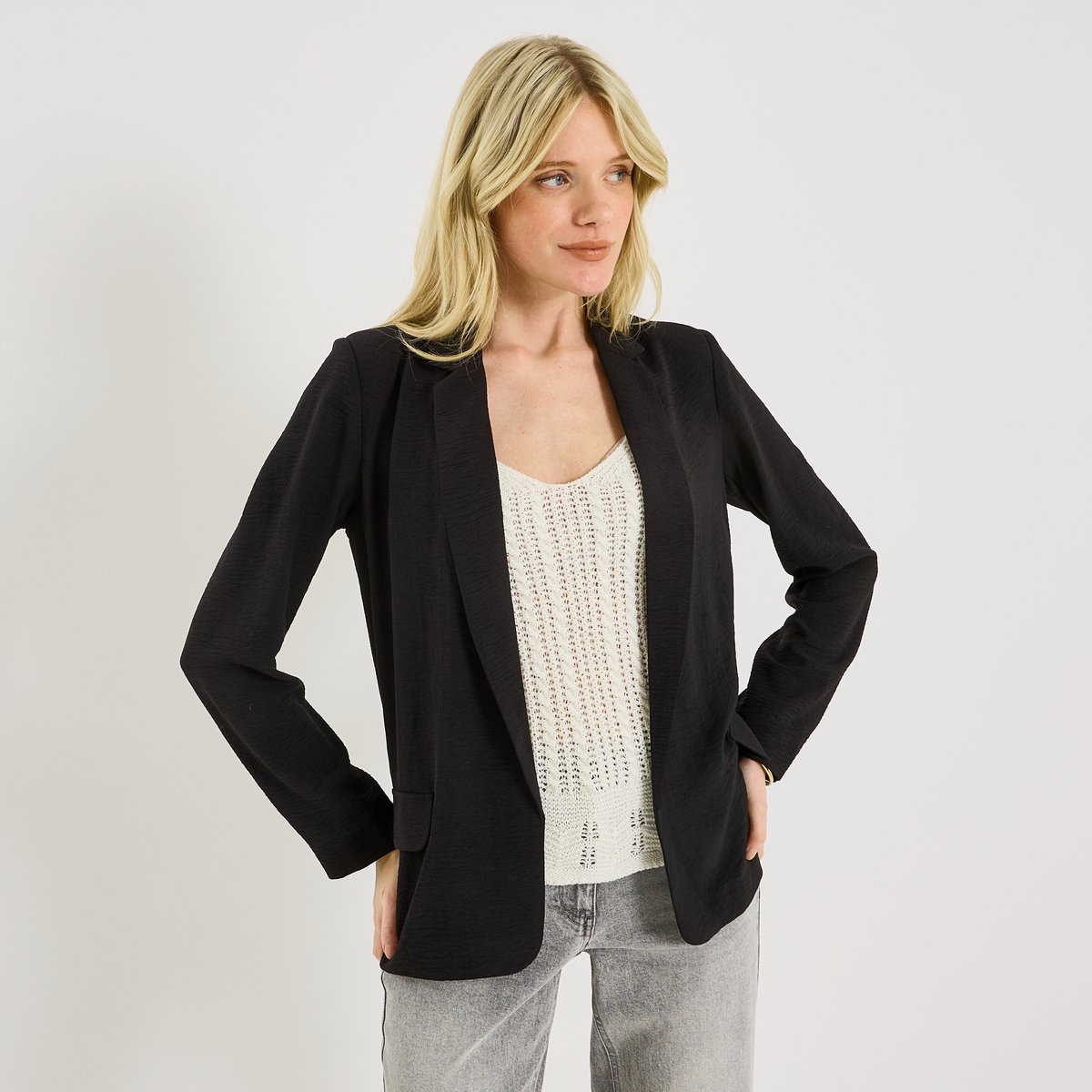 Veste fluide à col tailleur noir, GRAIN DE MALICE