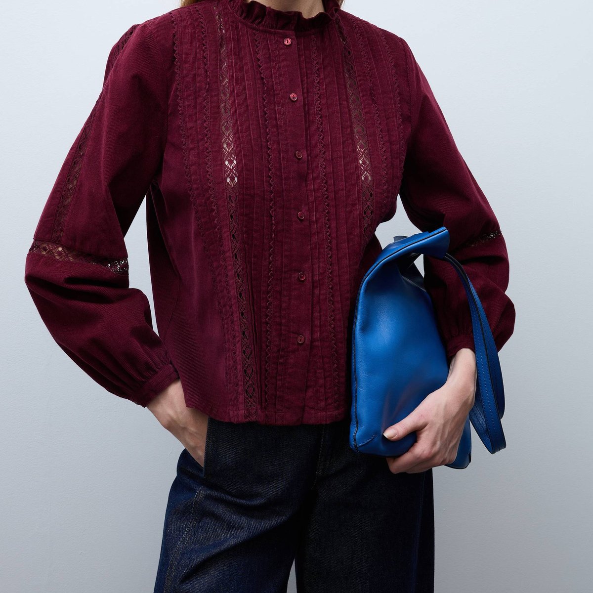 Blouse velours à détails en coton BIO GOTS porto, MONOPRIX