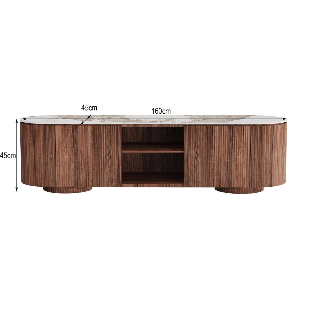 Meuble TV ovale plateau en grès, RUBEN marron, KARE DESIGN
