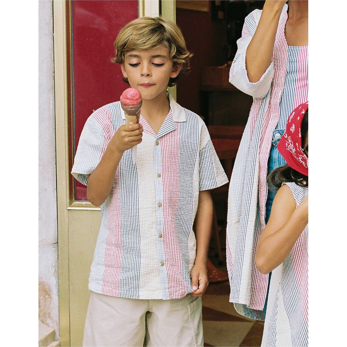 Chemise à manches courtes en coton à rayures You&Me rouge, ZIPPY