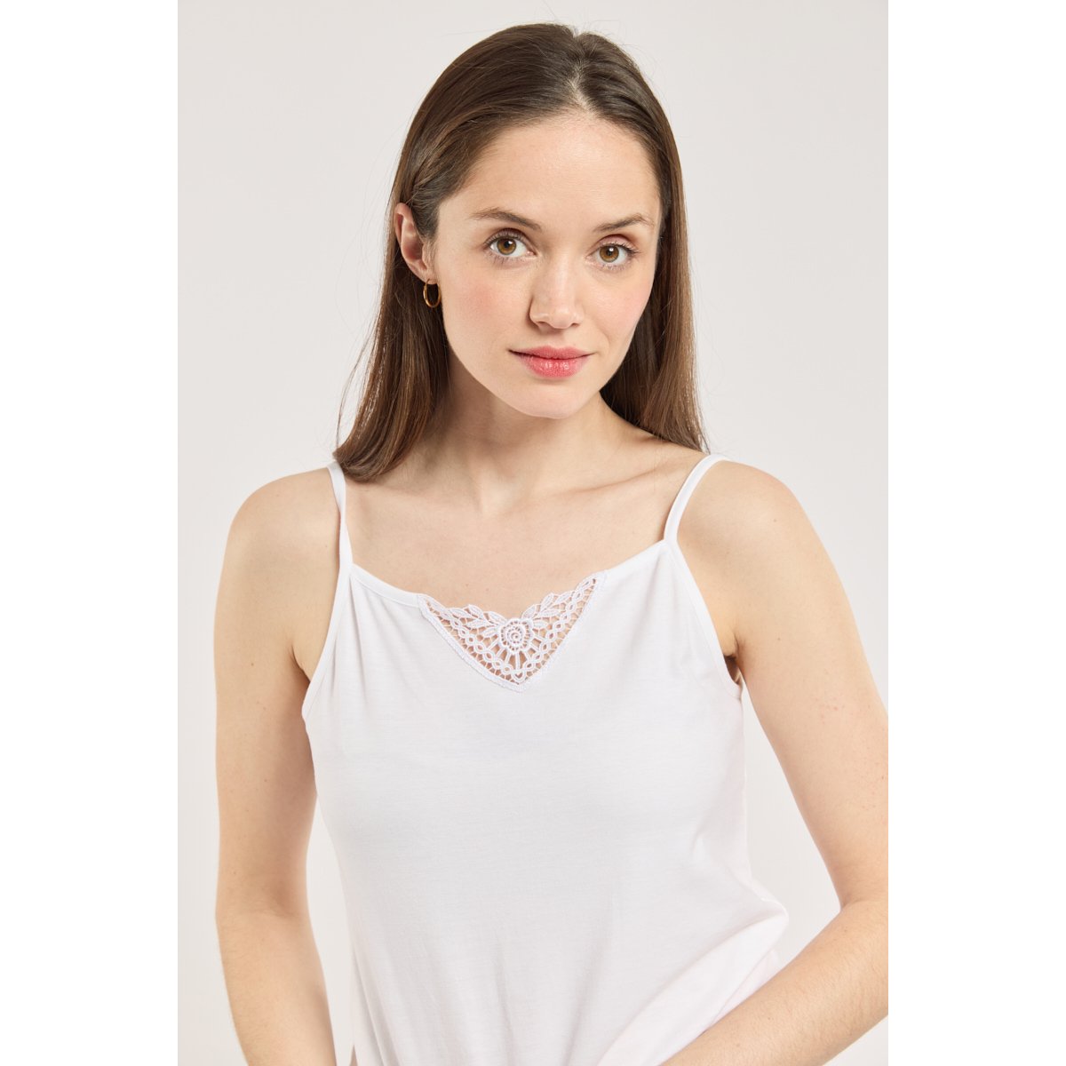 Débardeur col dentelle - coton peigné laetitia blanc 2432, ARMOR-LUX