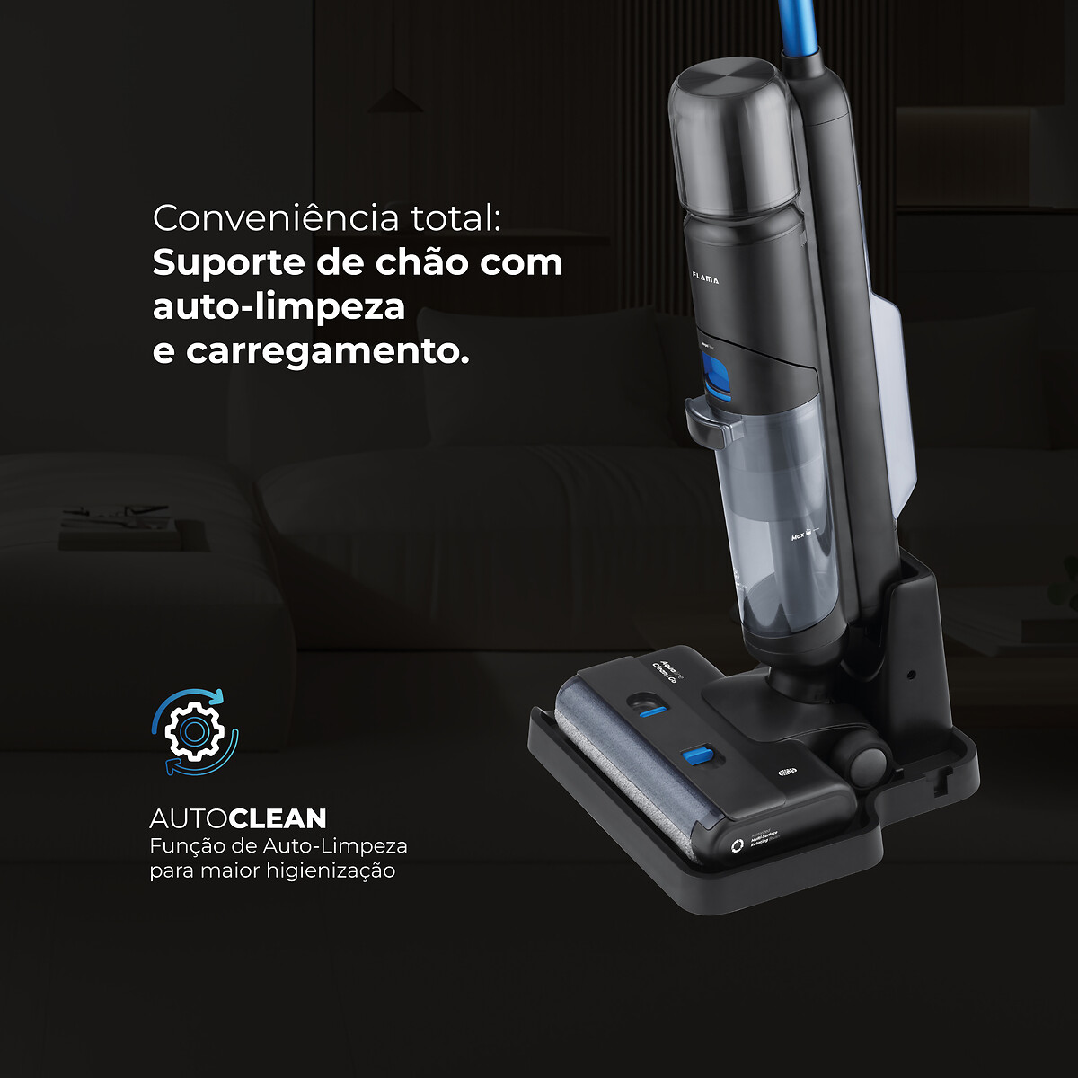 Aspirador Vertical Sem Fios Aqualine Clean&Go 1691FL, FLAMA preto , FLAMA