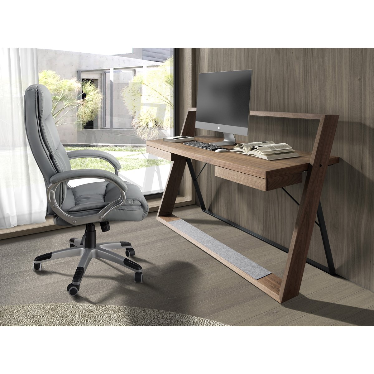 Fauteuil de bureau pivotante en simili-cuir gris, ANGEL CERDA