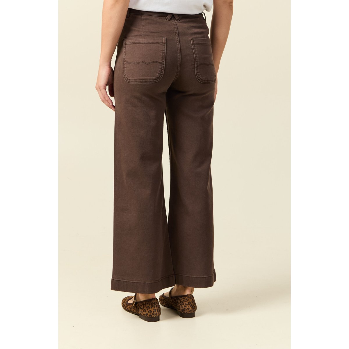 Jeans large cropped taille haute marron, BONOBO