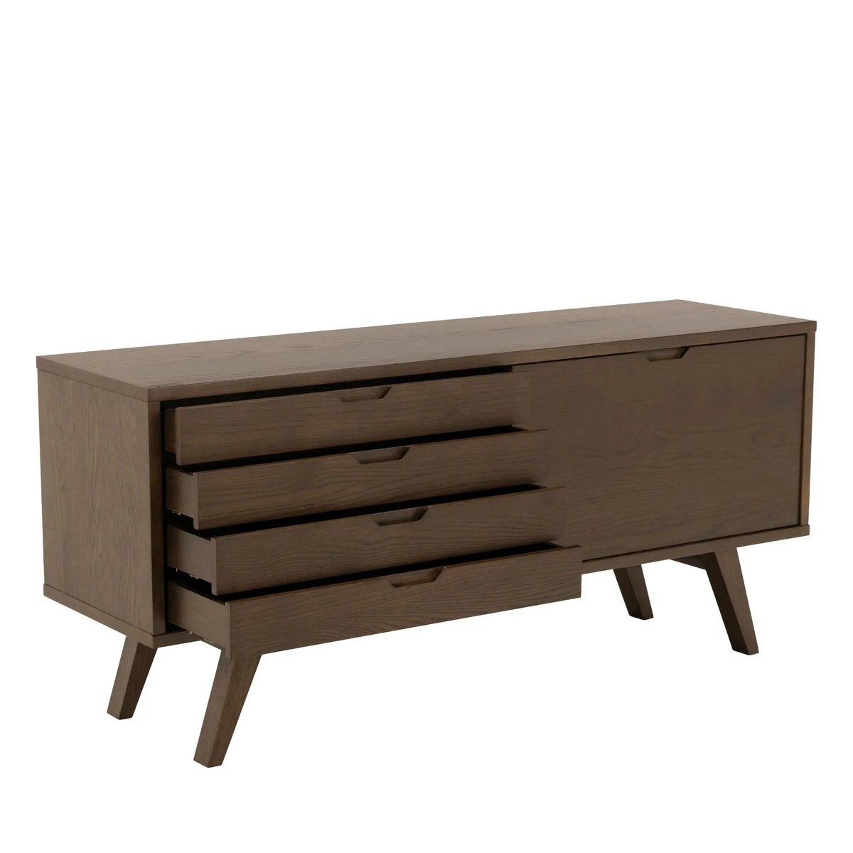 Buffet bas scandinave en chêne fumé 4 tiroirs 1 porte L160 - ALISIA bois foncé, HELLIN, DEPUIS 1862