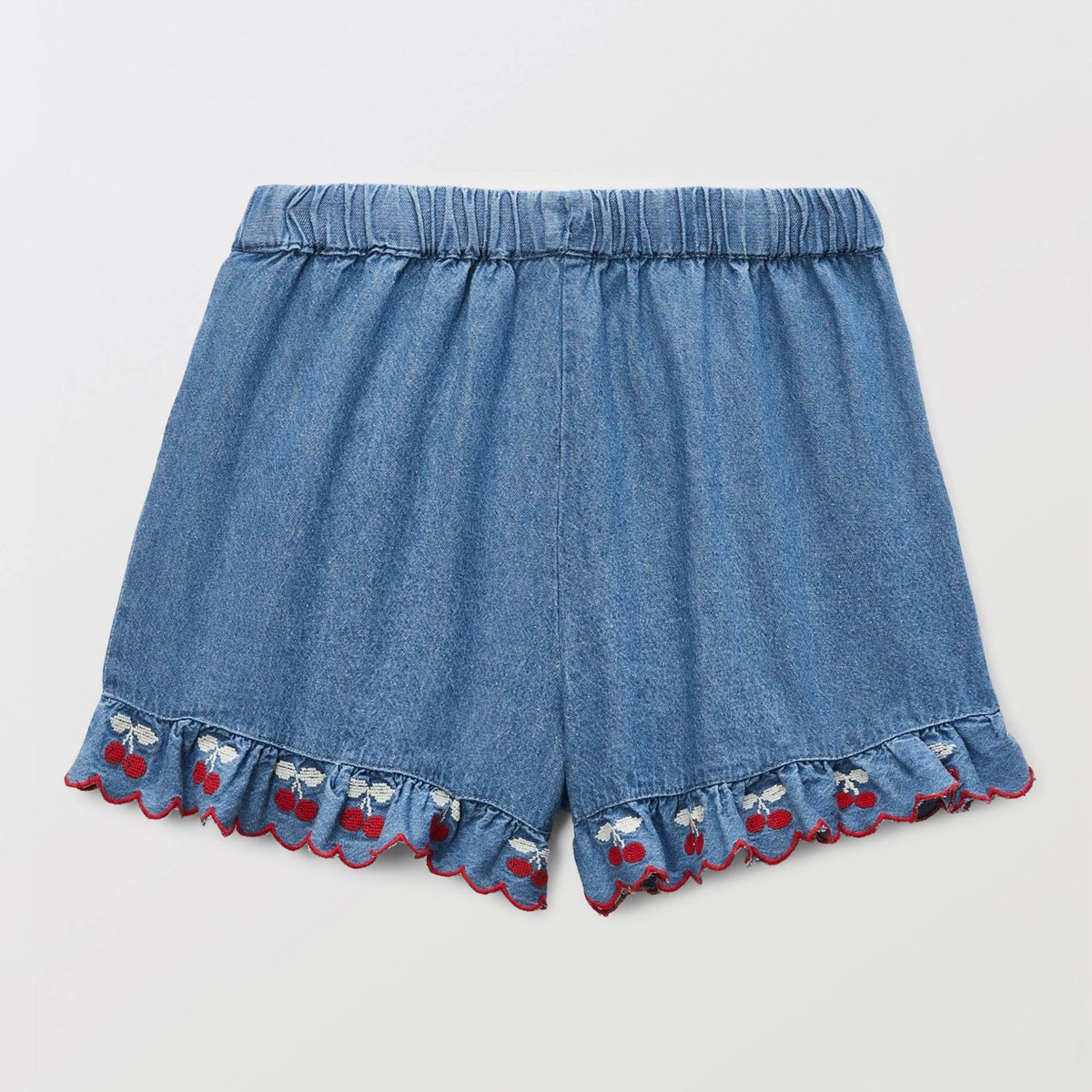 Short en denim broderies cerises stone denim, MONOPRIX