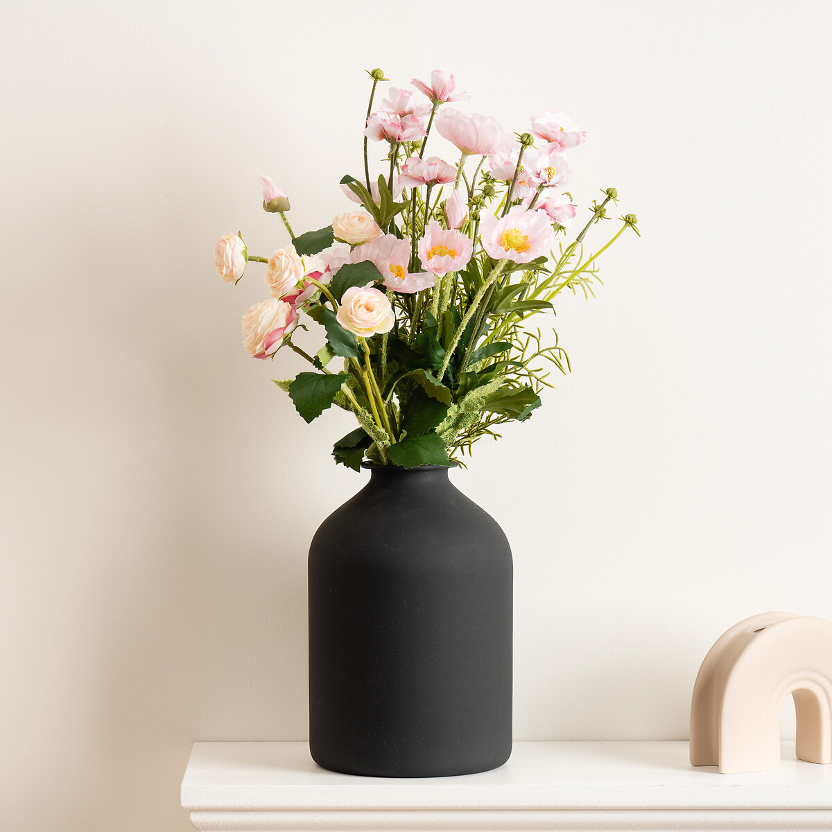 45cm Pink Poppy, Rose and Cosmo Bouquet pink, SO'HOME