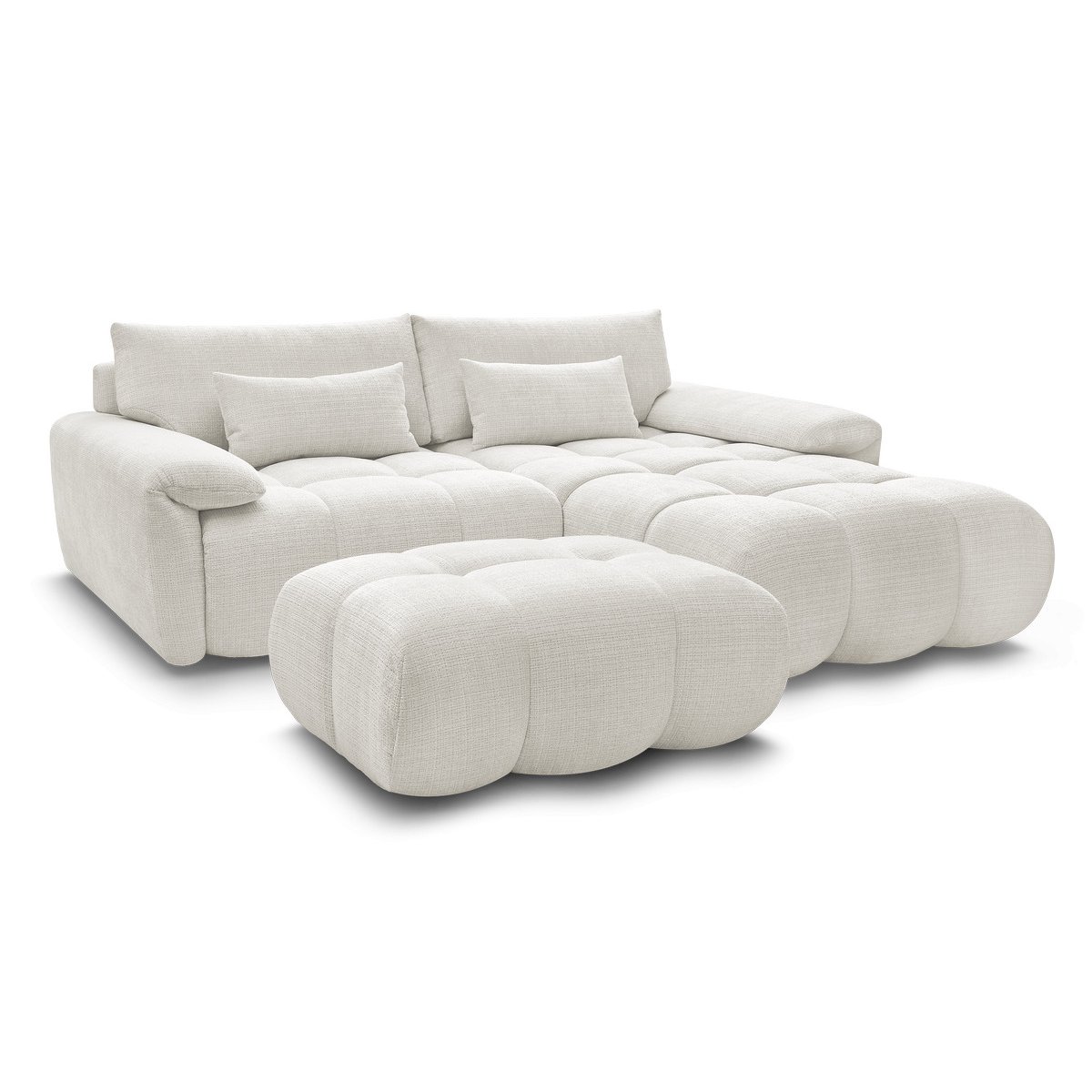 Canapé d'angle fixe 4 places en tissu texturé, IVANE blanc, BOBOCHIC