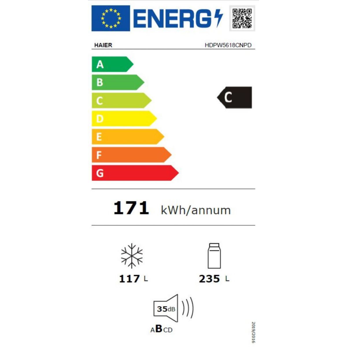 Réfrigérateur combiné HDPW5618CNPD couleur unique, HAIER