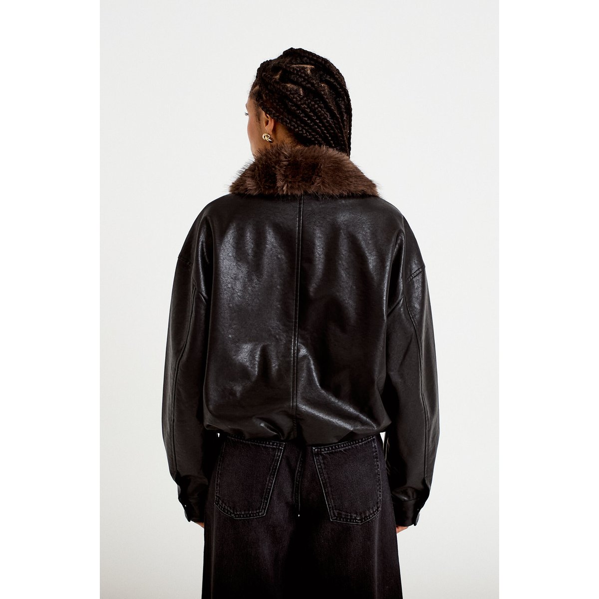 Veste droite similicuir col tailleur noir, CACHE CACHE