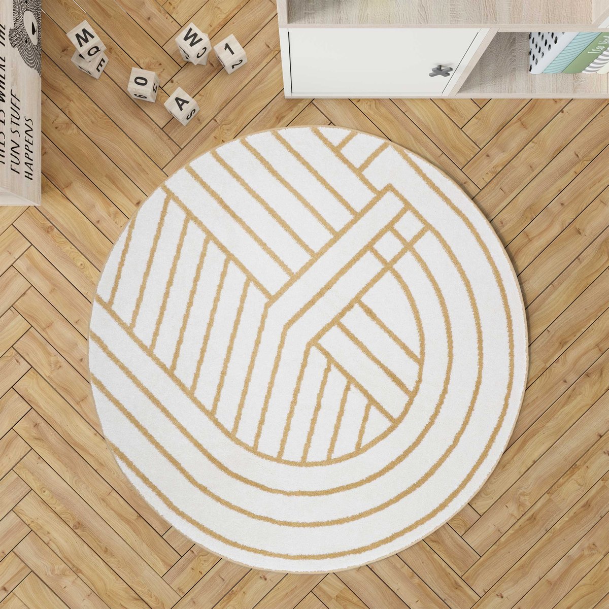 Tapis rond contemporain LUISA ecru / ocre, NATTIOT