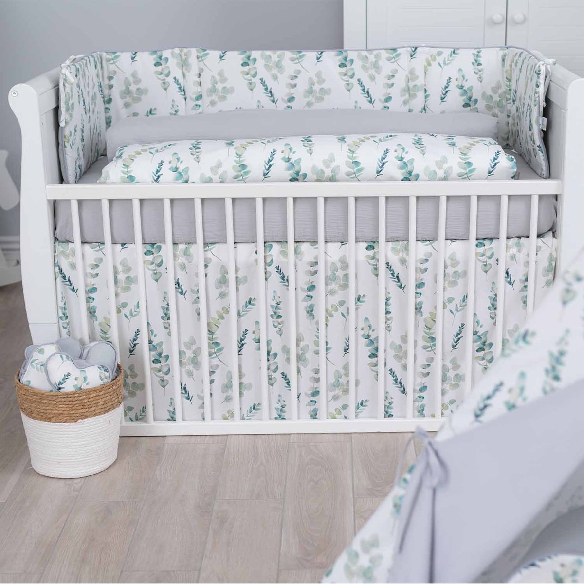Parure de lit réversible en gaze de coton EUCALYPTUS eucalyptus, vert, gris, SEVIRA KIDS