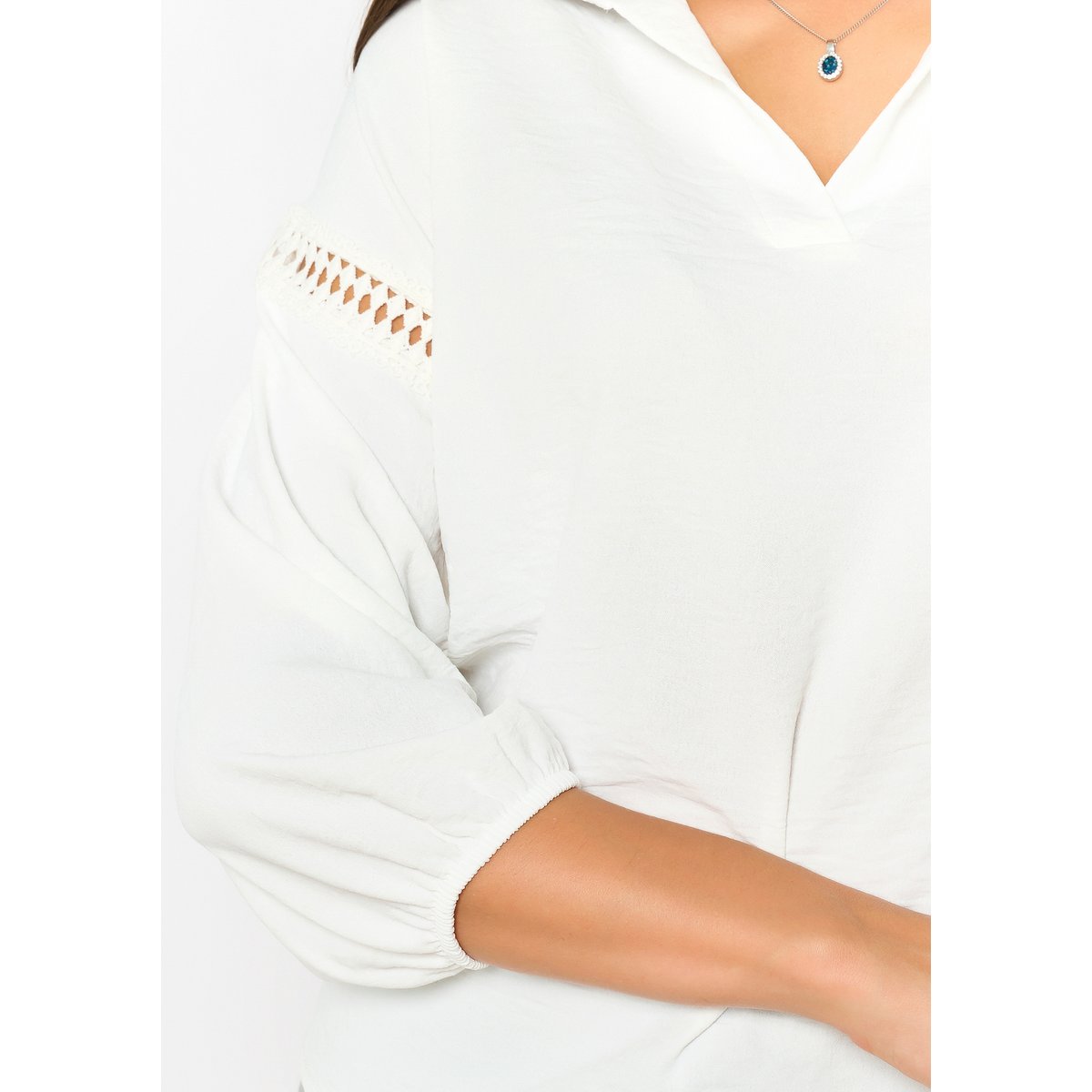 Blouse avec macramé blanc, LOLALIZA