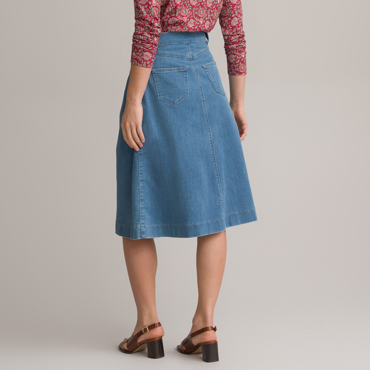 Full Mid-Length Skirt in Denim double stonewashed denim, ANNE WEYBURN