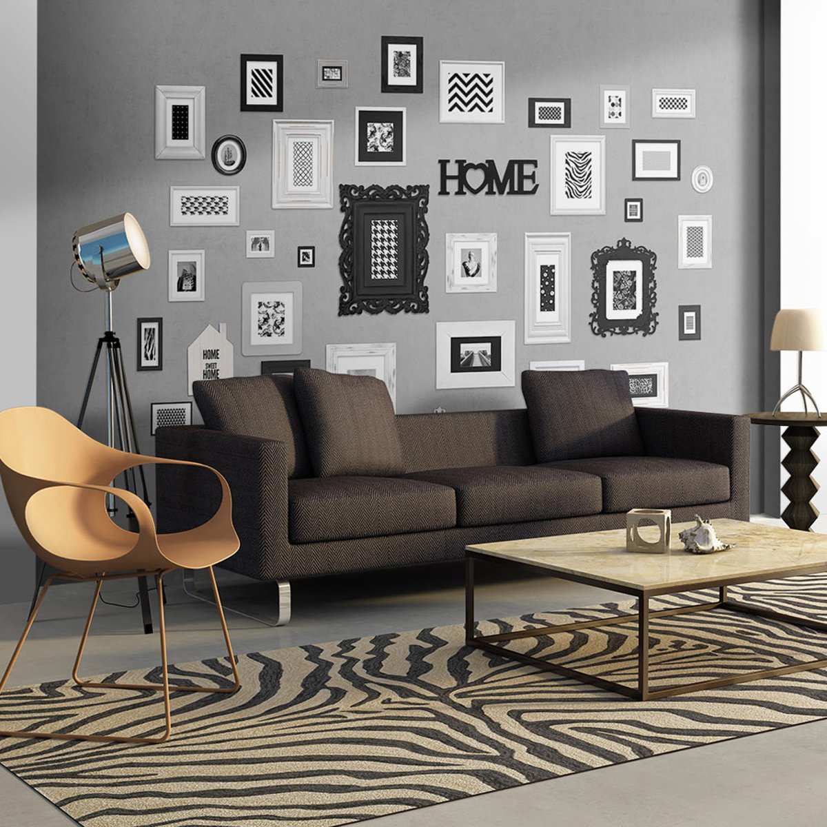 Papier peint intissé panoramique Wall full of frames noir, EDEN