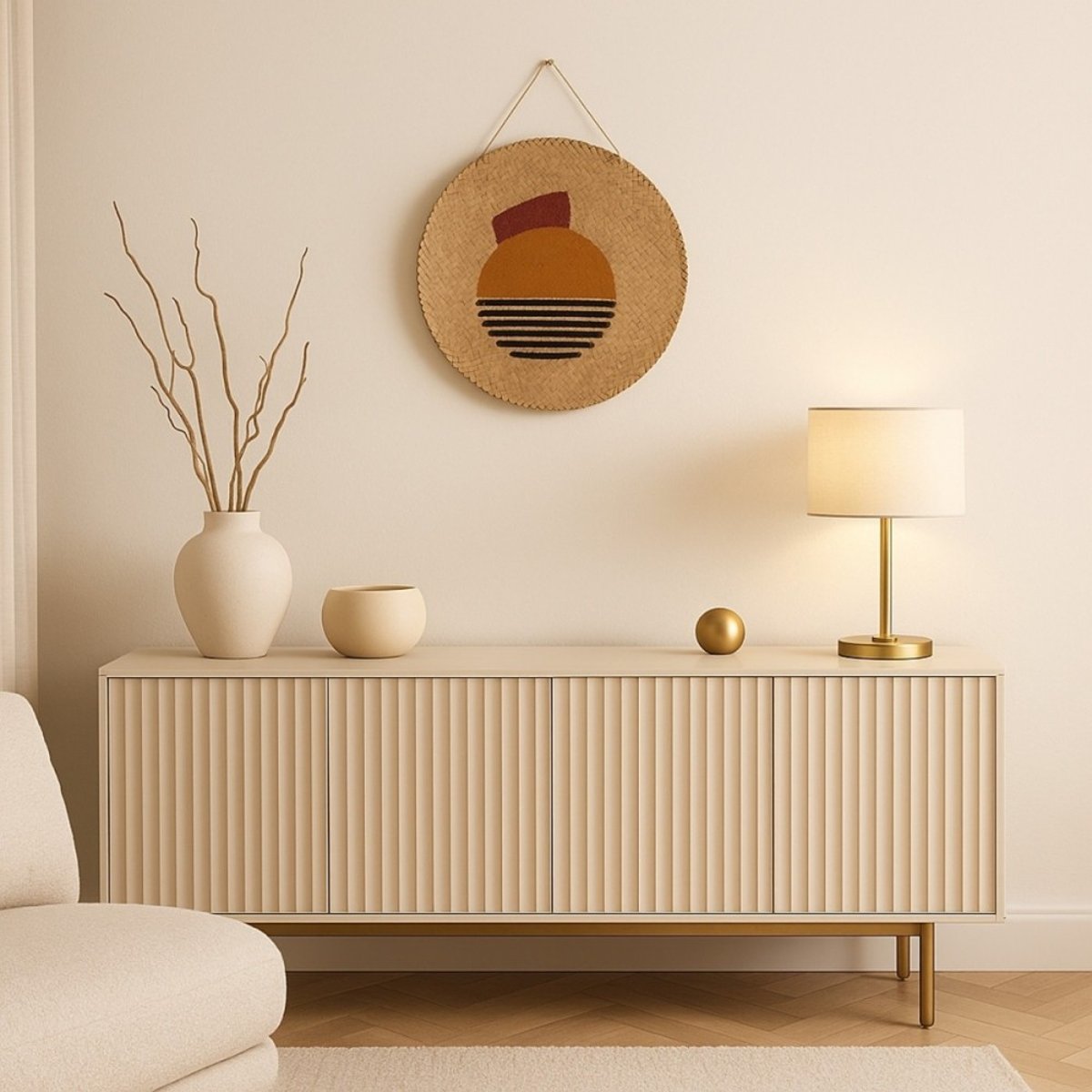 Décoration murale ronde en fibres naturelles 35cm naturel, ORNAMI