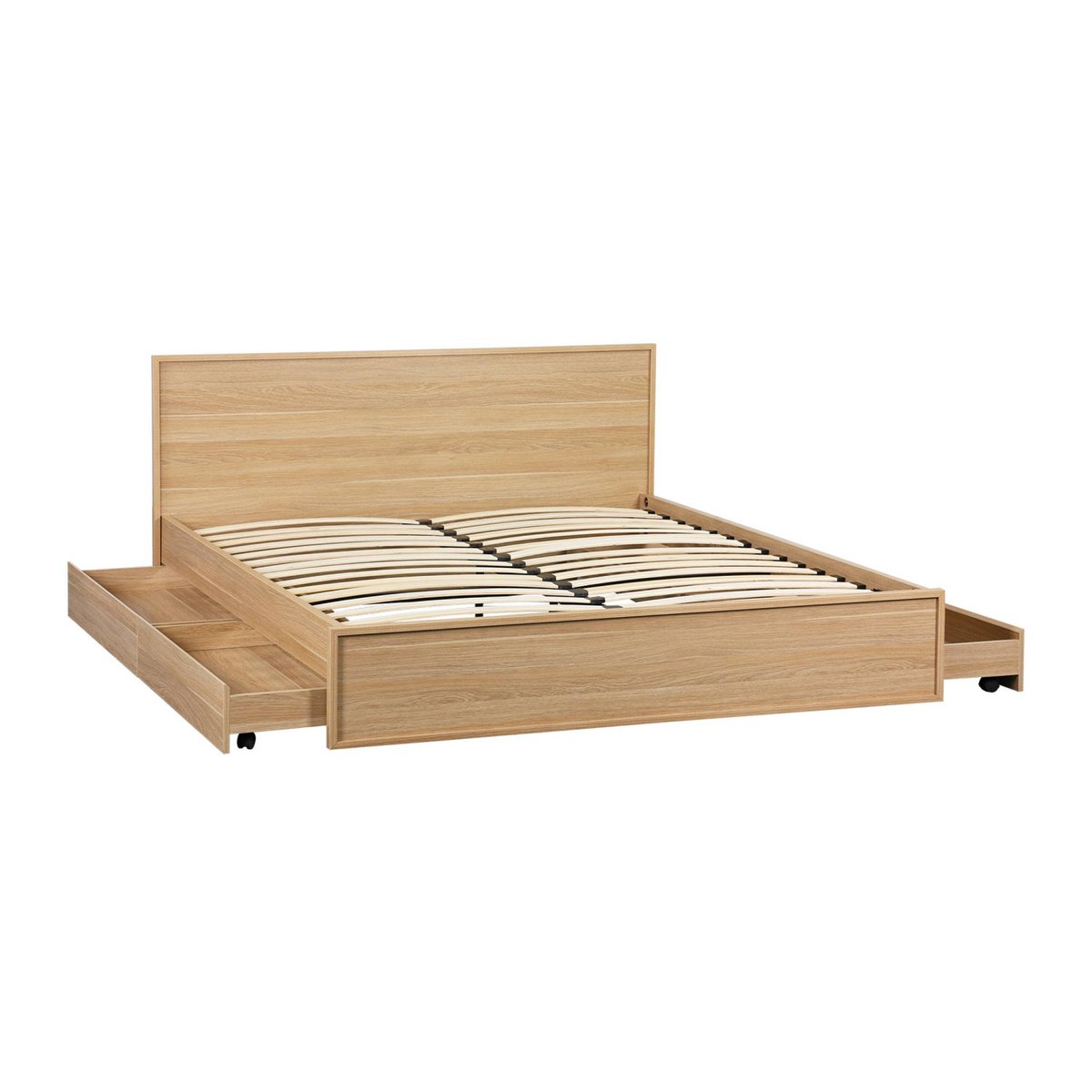 Lit avec sommier à lattes et tête de lit 160 x 200cm + 4 tiroirs décor bois KUBA naturel, SWEEEK