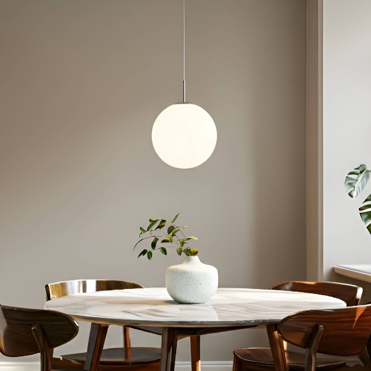 Suspension en verre moderne, Marike blanc, nickel satiné, LINDBY