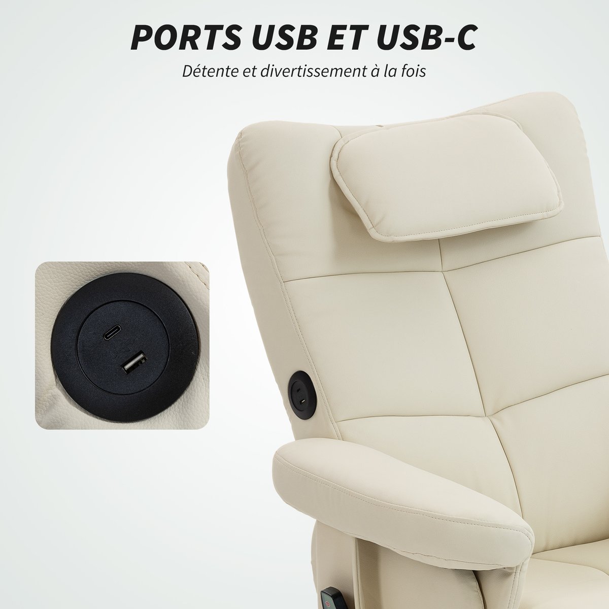 Ensemble fauteuil de massage inclinable avec crème, HOMCOM