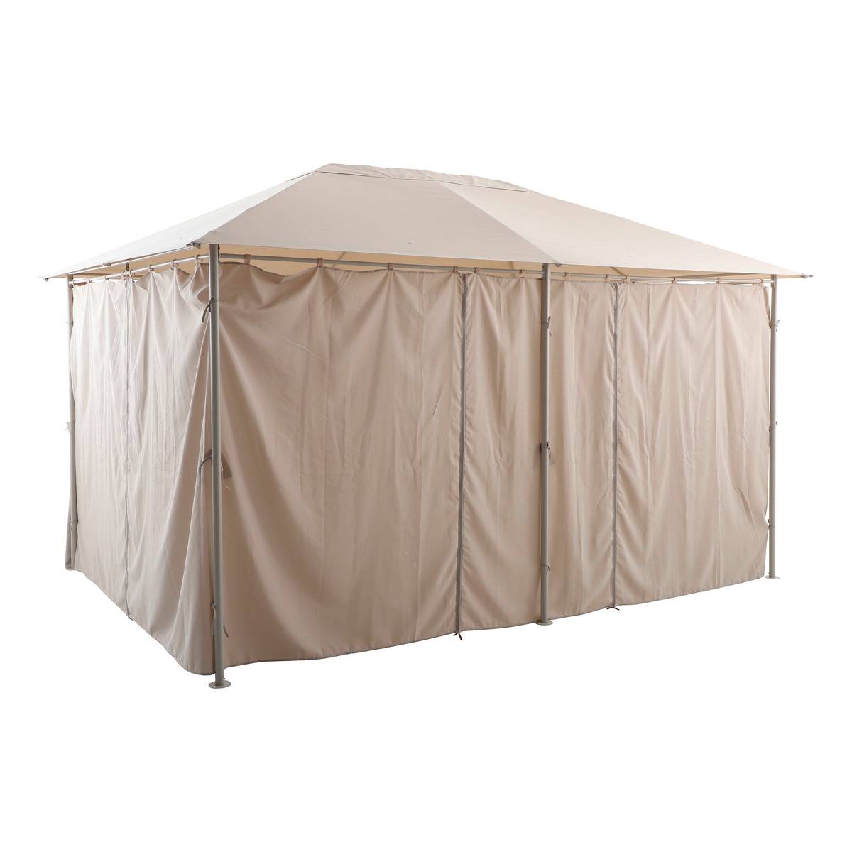 Tonnelle 4x3m en acier avec rideaux SANTORINI argile, HESPERIDE