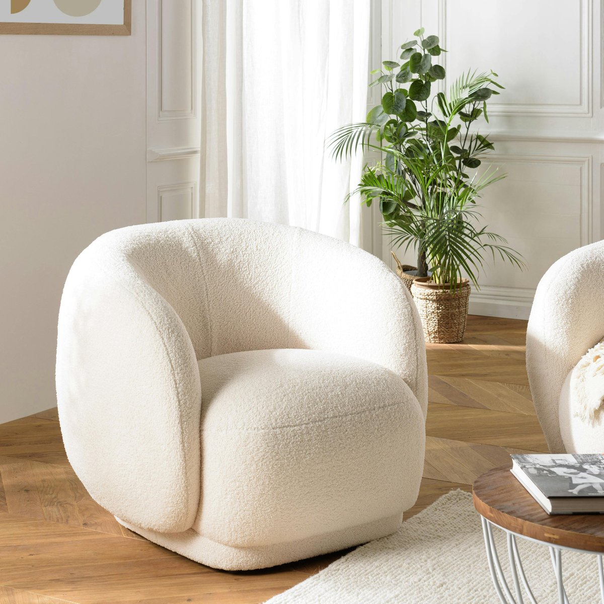 Fauteuil cosy tissu bouclette écru COLOMBUS ecru, PIER IMPORT