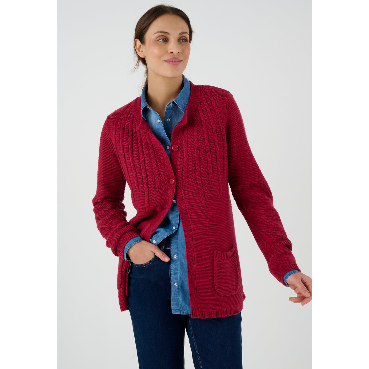 Cardigan maille fantaisie manches longues rouge, DAMART