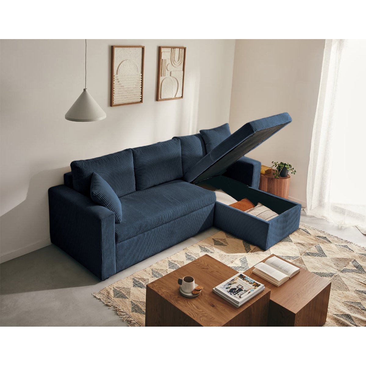 Canapé d'angle convertible 4 places, CYRUS bleu, BEST MOBILIER