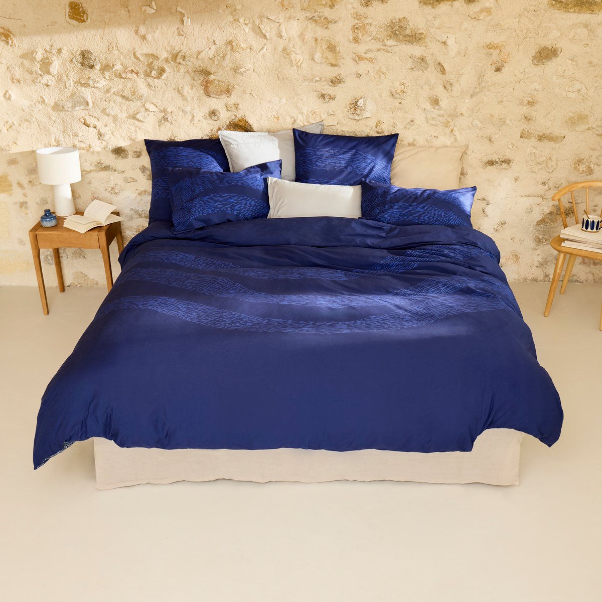 Housse de couette percale de coton ONDALYS imprimé, CARRE BLANC