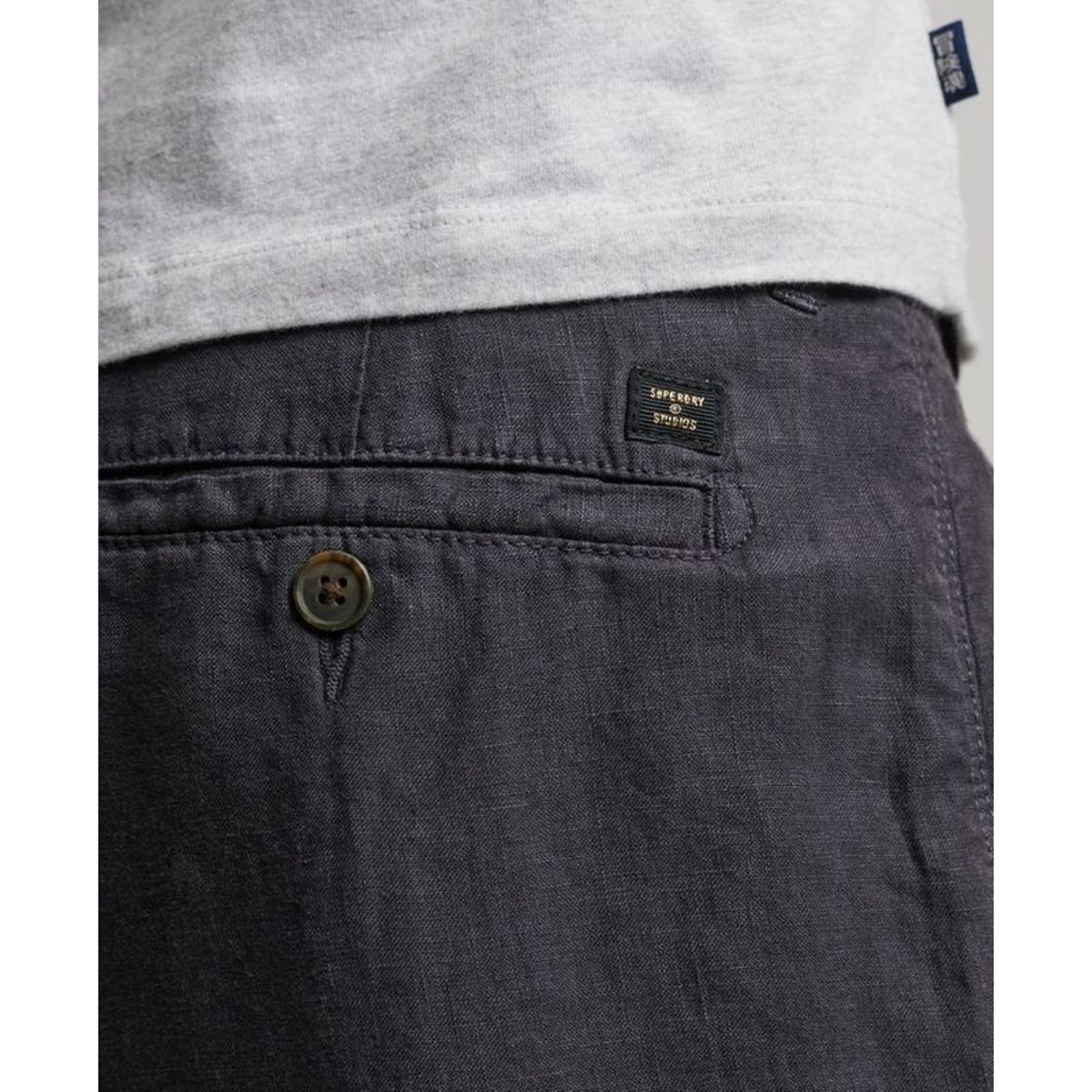 Short en lin surteint graphite bleu, SUPERDRY