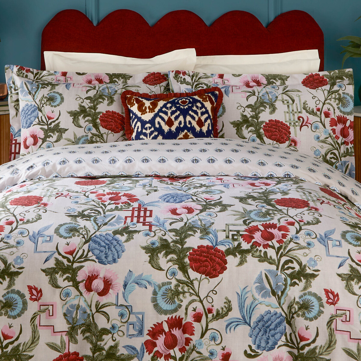 Ishana Reversible Floral Duvet Cover and Pillowcase Set redcurrant, SEVENTY THREE