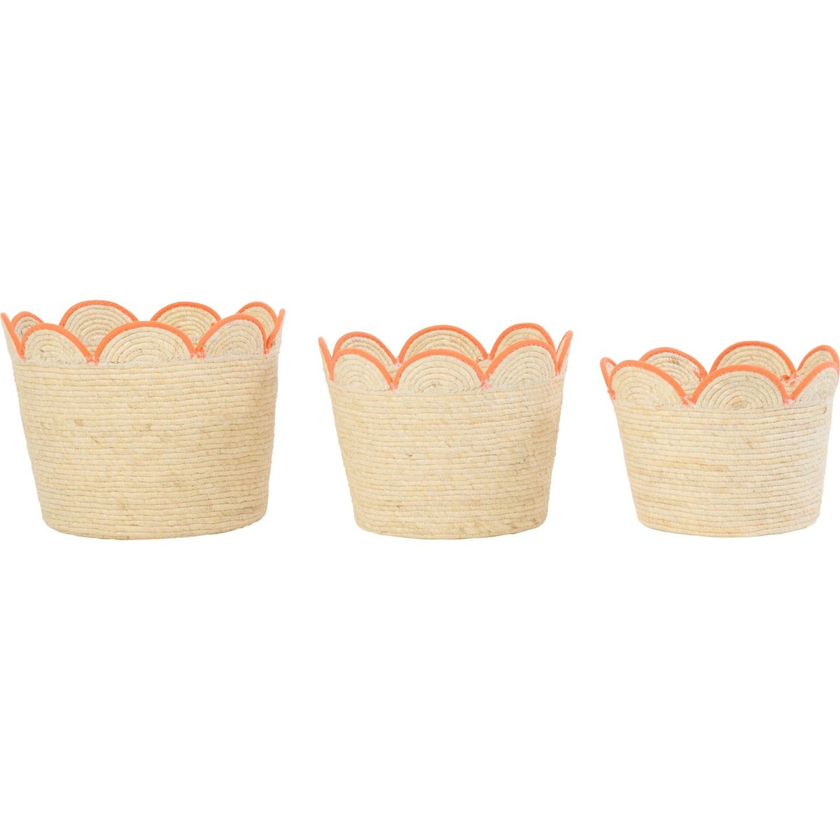 Lot de 3 paniers fleur en fibre végétale naturel et orange, RECOLLECTION