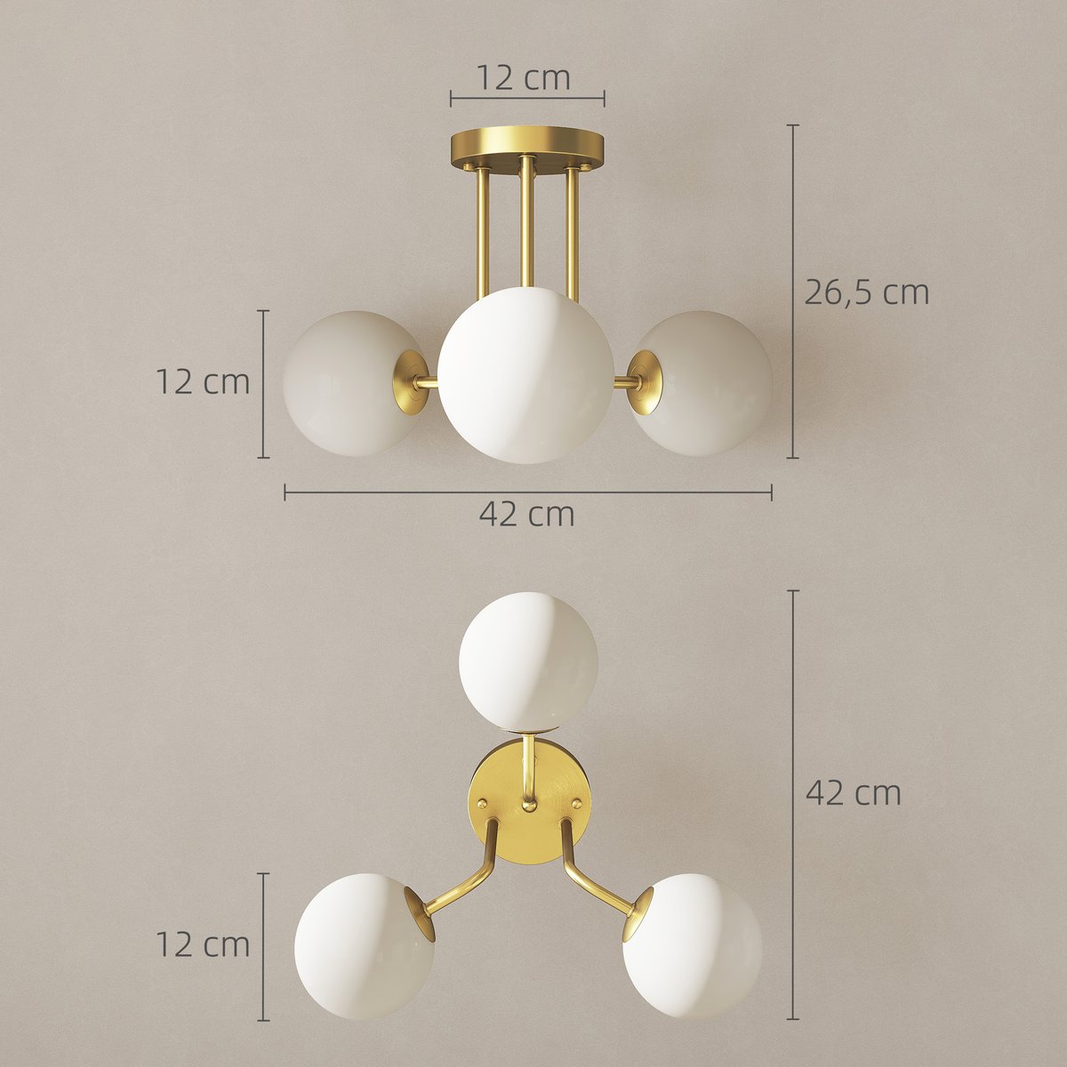 Plafonnier Métal Or jaune, HOMCOM