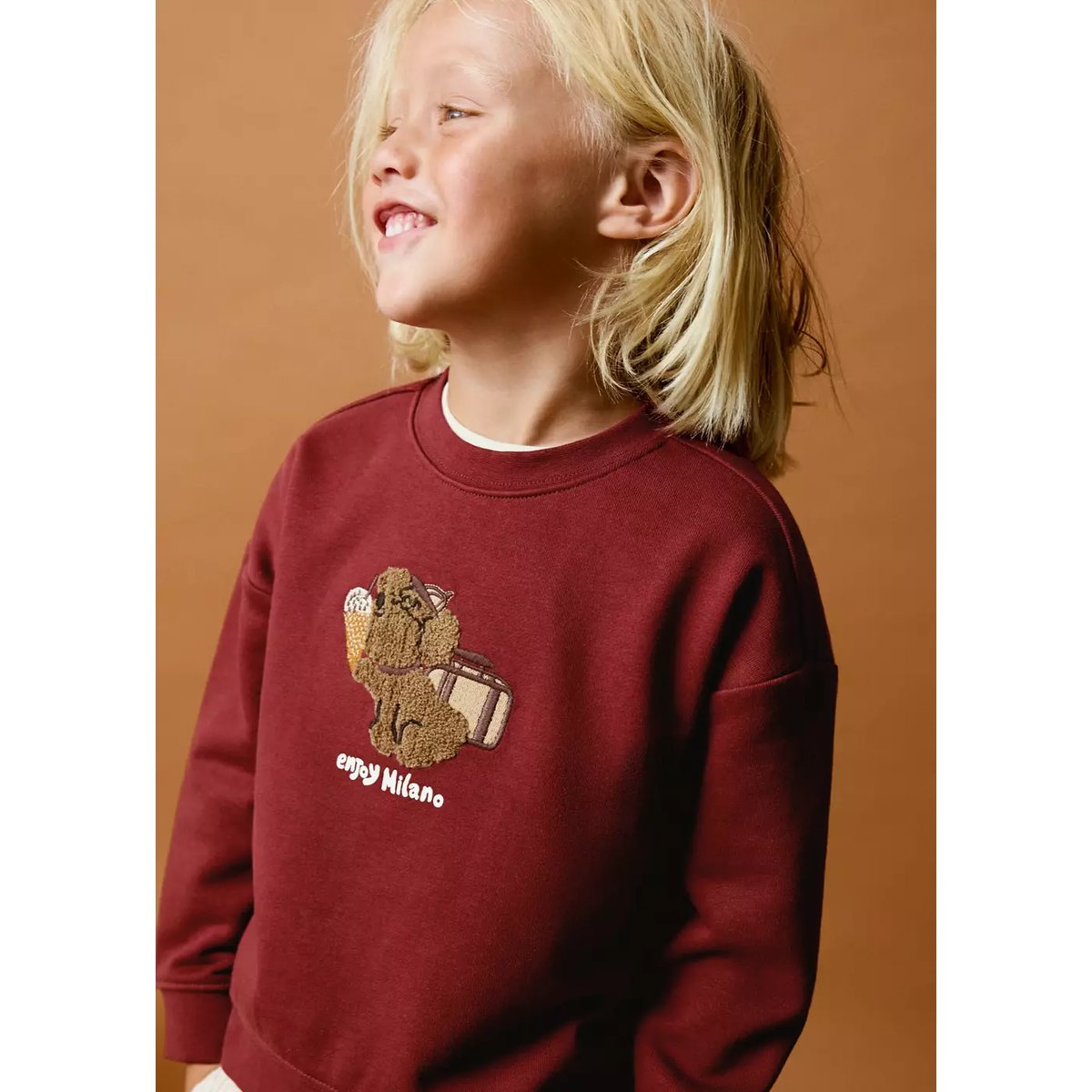 Sweat-shirt oversize à motif en relief grenat, MANGO BABY
