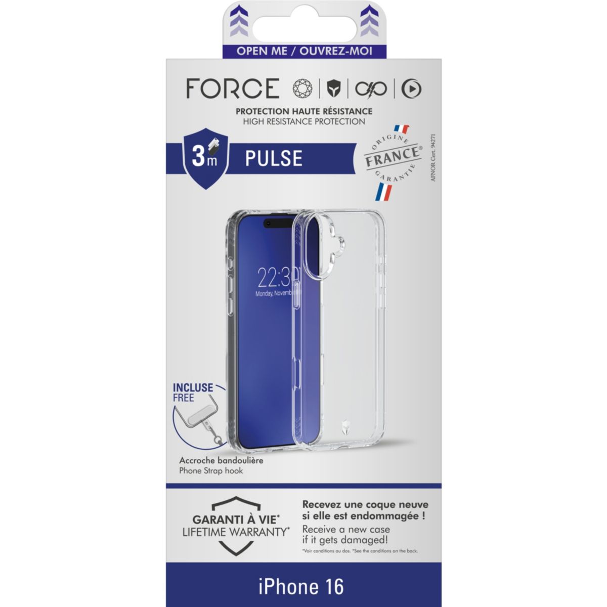 Coque iPhone 16 transparente Pulse couleur unique, FORCE CASE
